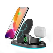 Dpisuuk Wireless Charger, 3 in 1 Foldable Wireless Charging Station, Wireless Charging Stand for iPhone 12/12 Pro/11/11Pro/XS Max/XR/8/8 Plus, for iWatch 2/3/4/5/6, for AirPods 2/Pro(Without Adapter)